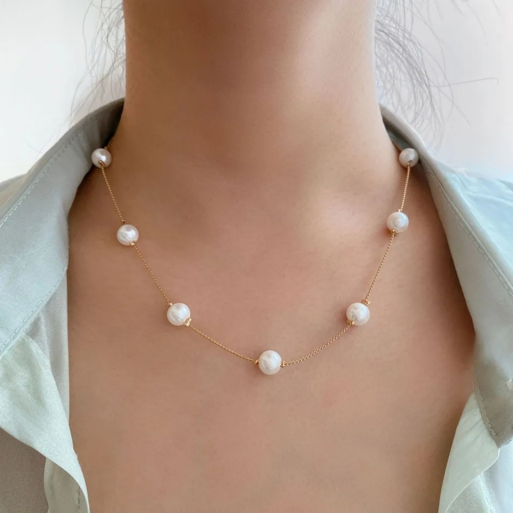 NEW BIG LARGE SIMPLE TRENDY PEARL GOLD CLAVICLE CHOKER CHAIN NECKLACE
